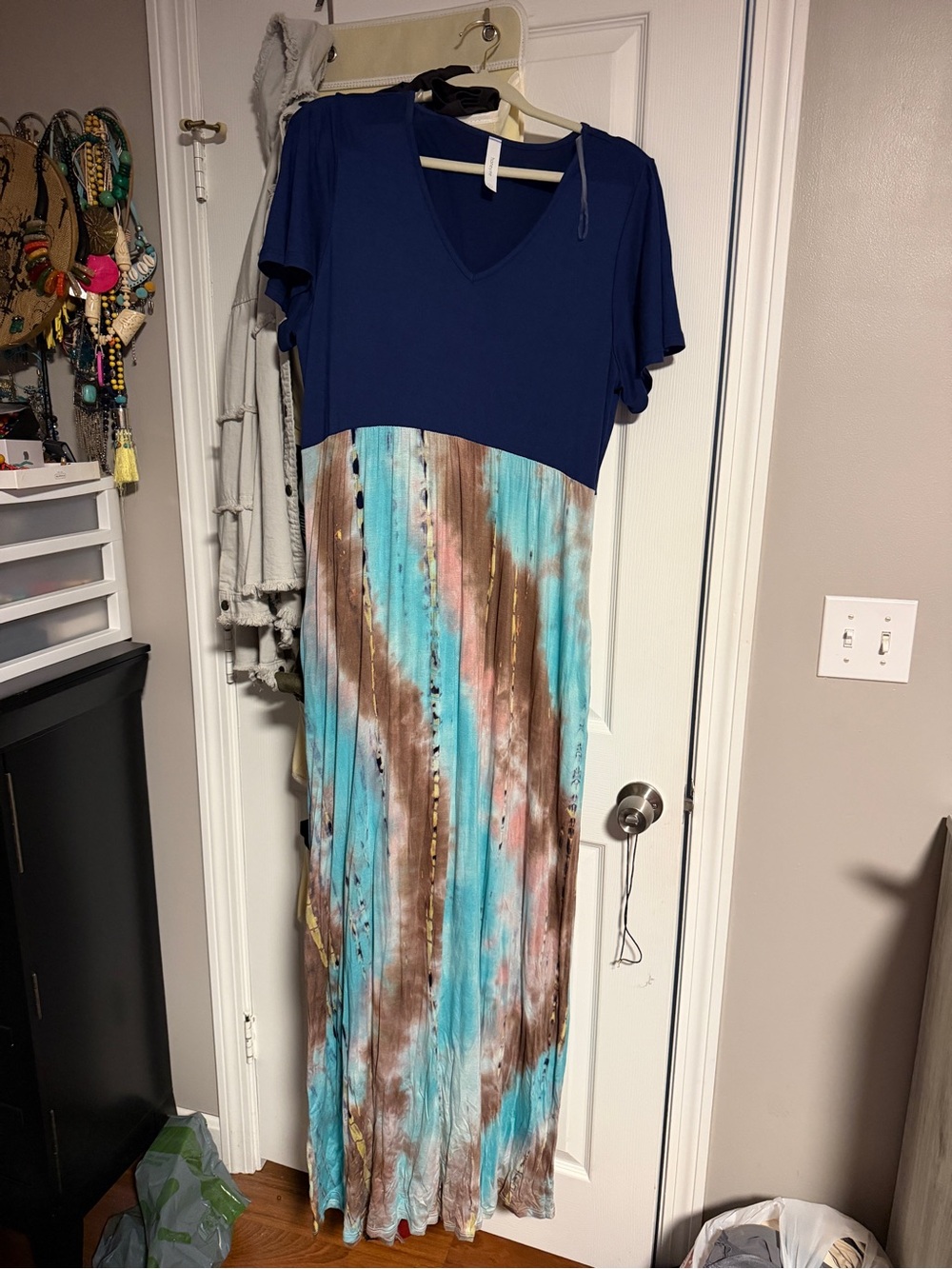 Honeyme Navy and Turquoise Tie-Dye Maxi Dress